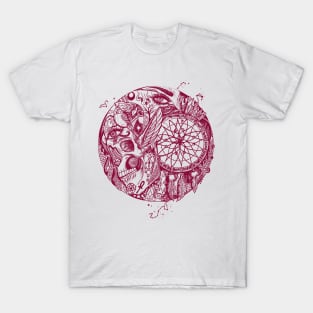 Burgundy Skull and Dreamcatcher Circle T-Shirt